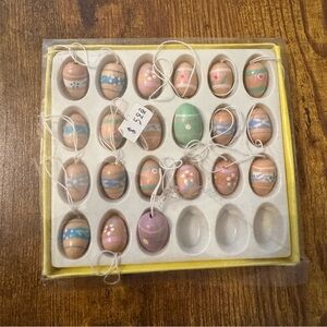 Midwest Importers Wooden Easter Egg Ornaments Set Pastel Hand Painted Box